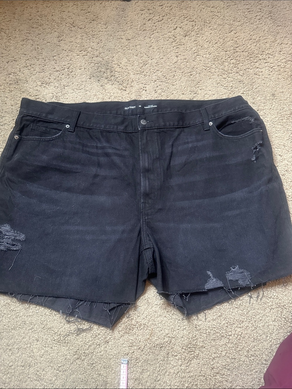 Old Navy Black Distressed Denim Cutoff Shorts High Rise Slouchy Straight SZ 26